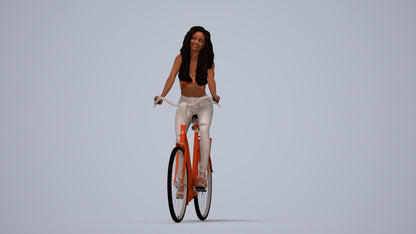 3D scanned woman cycling casual, photorealistic archviz people for Enscape and SketchUp, top-down view render