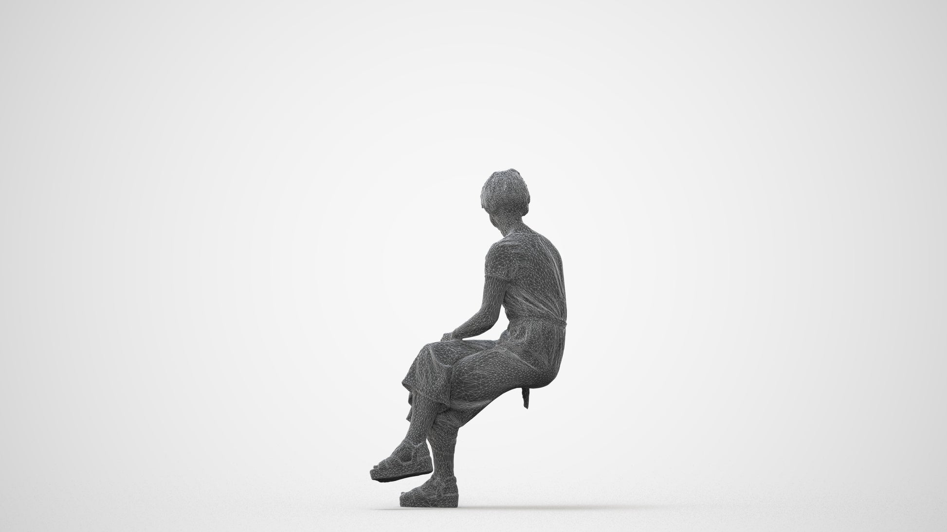 photogrammetry 3D senior woman casual sitting, realistic human model archviz FBX, square thumbnail