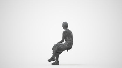 photogrammetry 3D senior woman casual sitting, realistic human model archviz FBX, square thumbnail