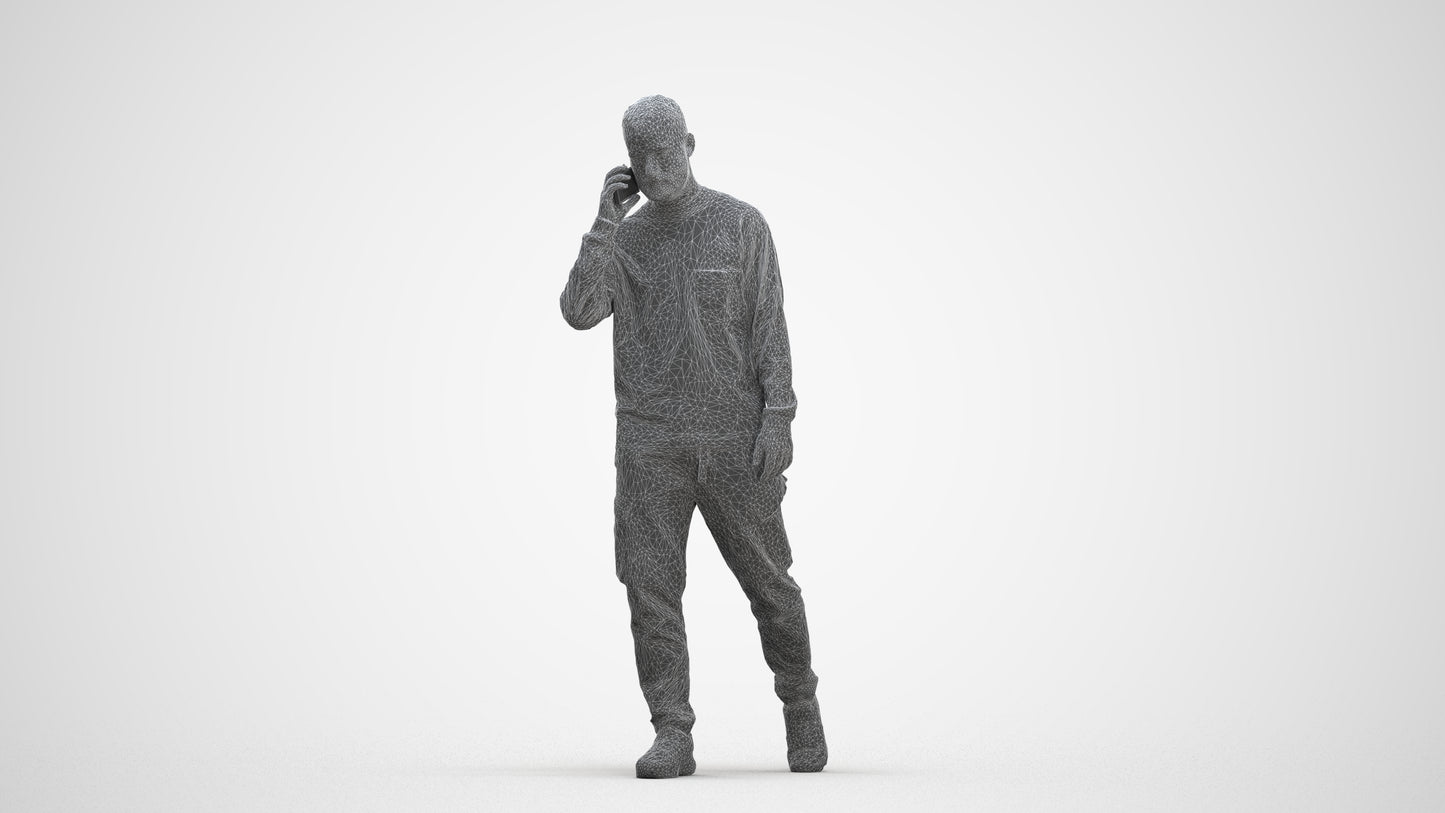 3D scanned man walking casual, photorealistic archviz people for Enscape and SketchUp, three-quarter front view render