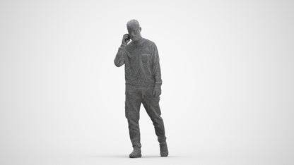 3D scanned man walking casual, photorealistic archviz people for Enscape and SketchUp, three-quarter front view render
