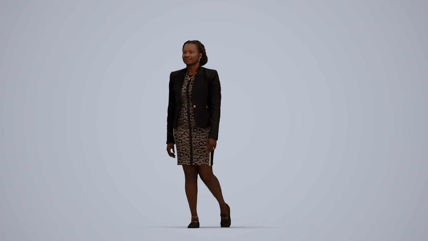 realistic 3D human woman business walking, archviz people FBX OBJ for Blender, top-down view render