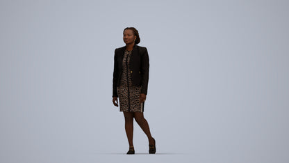 realistic 3D human woman business walking, archviz people FBX OBJ for Blender, top-down view render