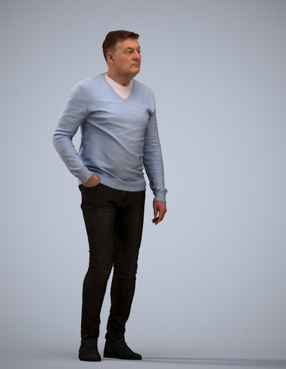 3D human model man casual standing, photogrammetry scanned person for archviz