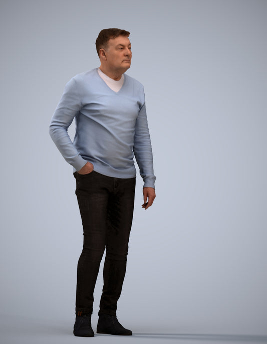 3D human model man casual standing, photogrammetry scanned person for archviz