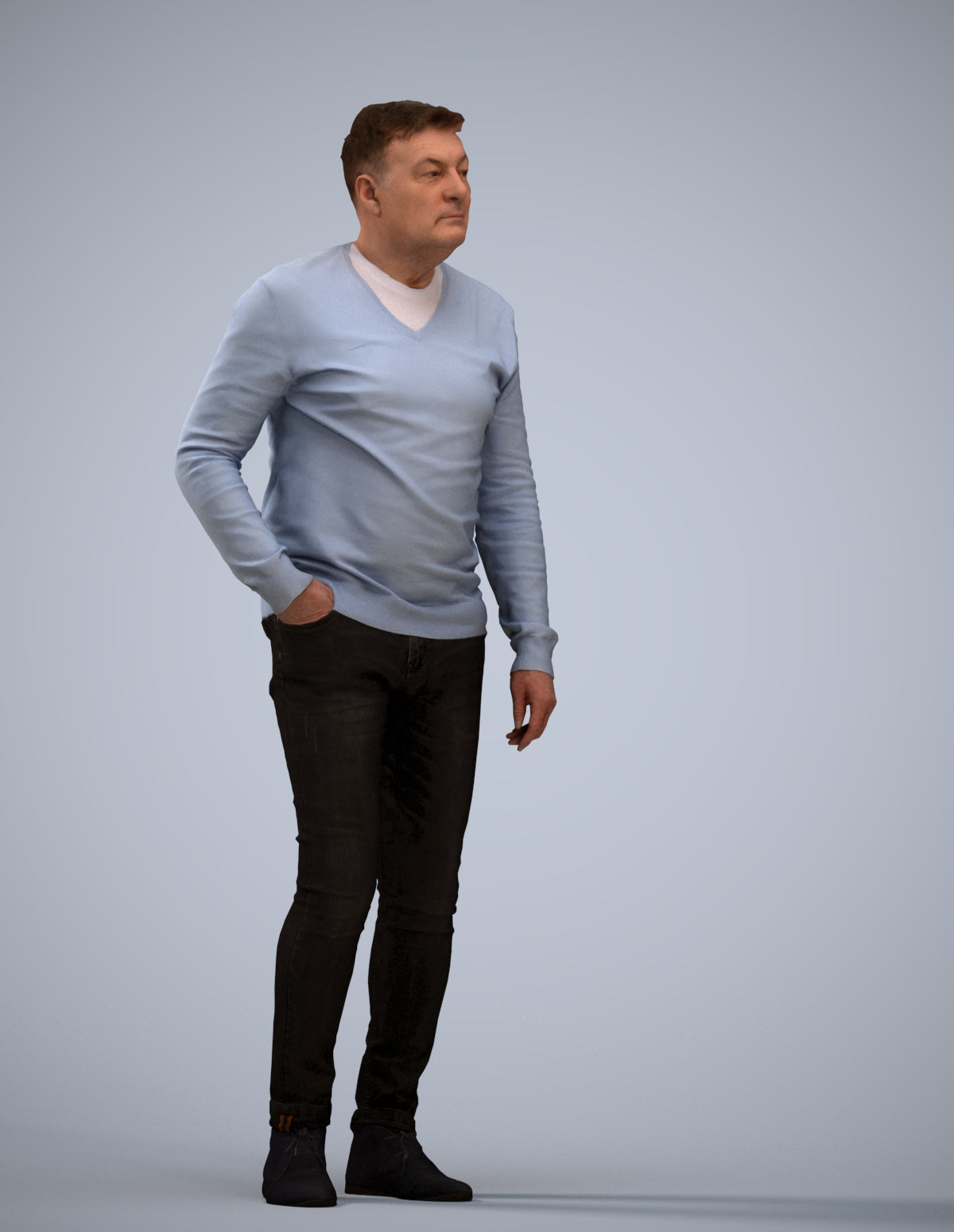 3D human model man casual standing, photogrammetry scanned person for archviz