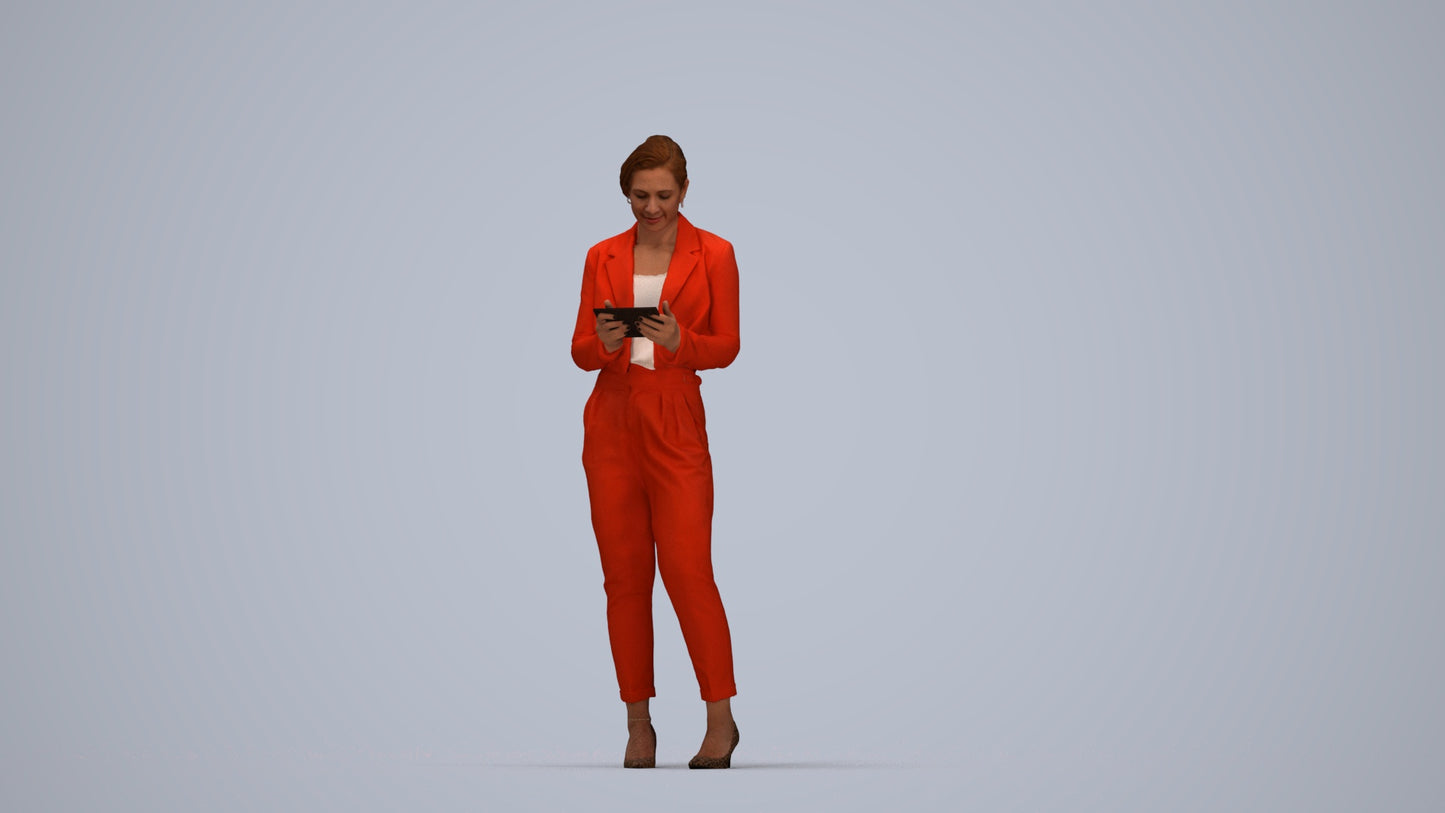scanned 3D woman business standing, photogrammetry people for Enscape and V-Ray, top-down view render