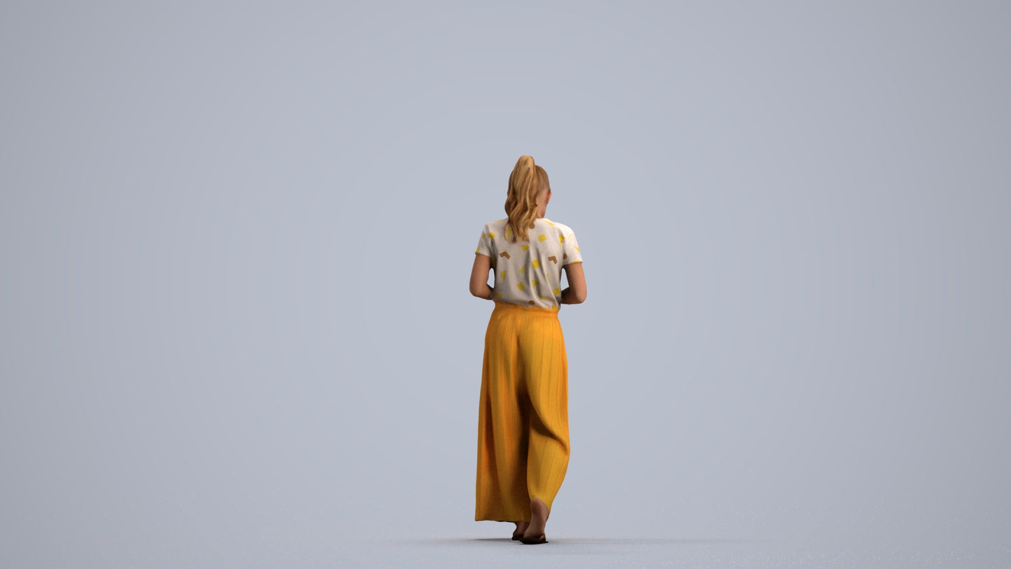 3D human model woman casual kids, photogrammetry scanned person for archviz, front view render