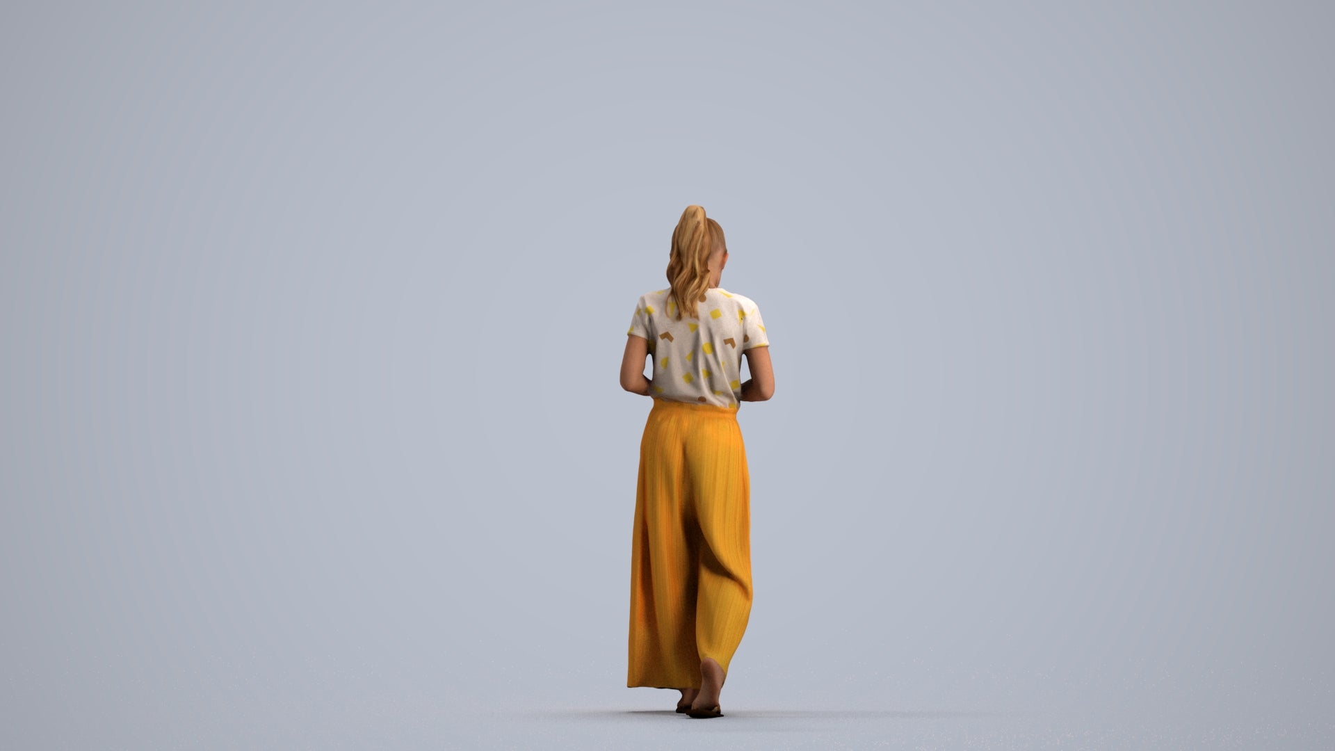 3D human model woman casual kids, photogrammetry scanned person for archviz, front view render