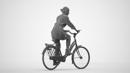 scanned 3D woman casual cycling, photogrammetry people for Enscape and V-Ray, wireframe side view