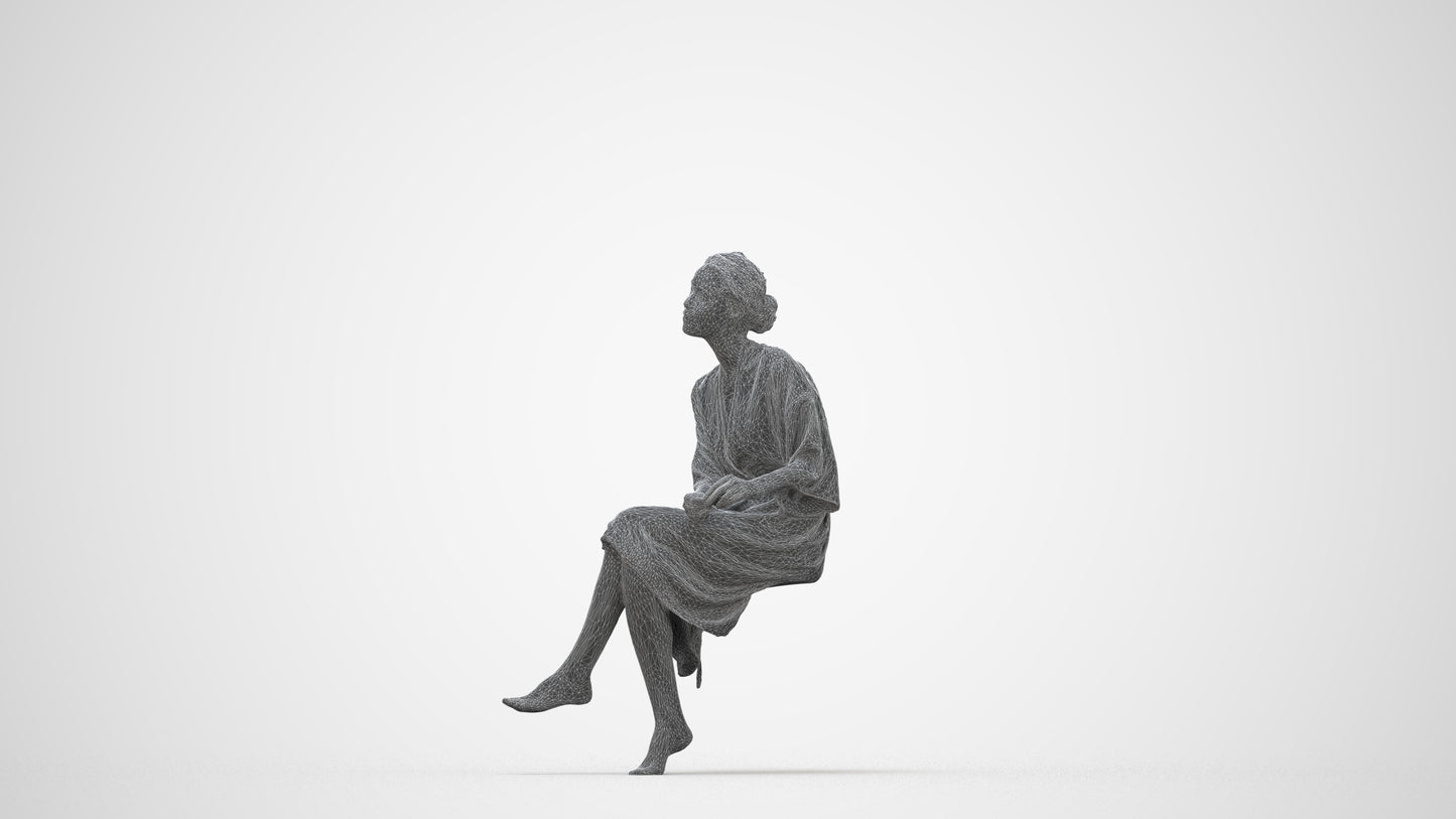 3D scanned woman bathroom, photorealistic archviz people for Enscape and SketchUp, wireframe back view
