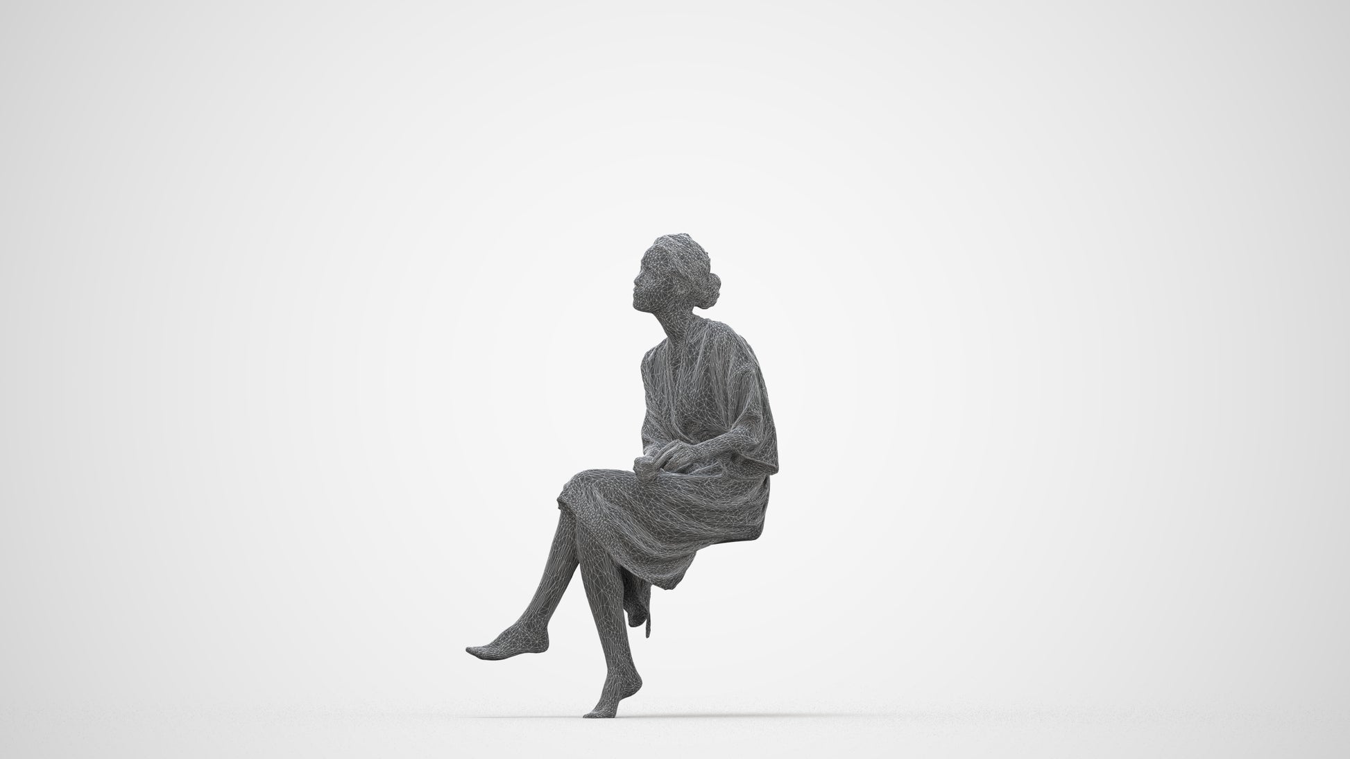 3D scanned woman bathroom, photorealistic archviz people for Enscape and SketchUp, wireframe back view