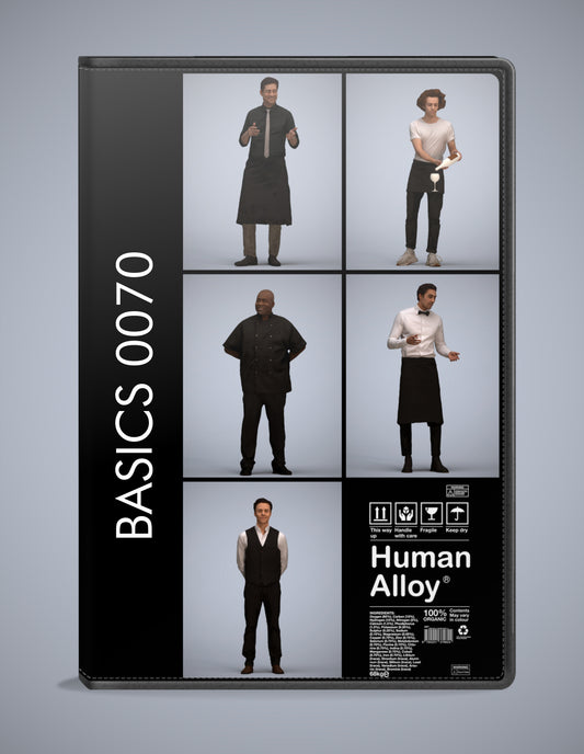 5x realistic 3D people hospitality pack, scanned archviz collection for Blender and 3ds Max