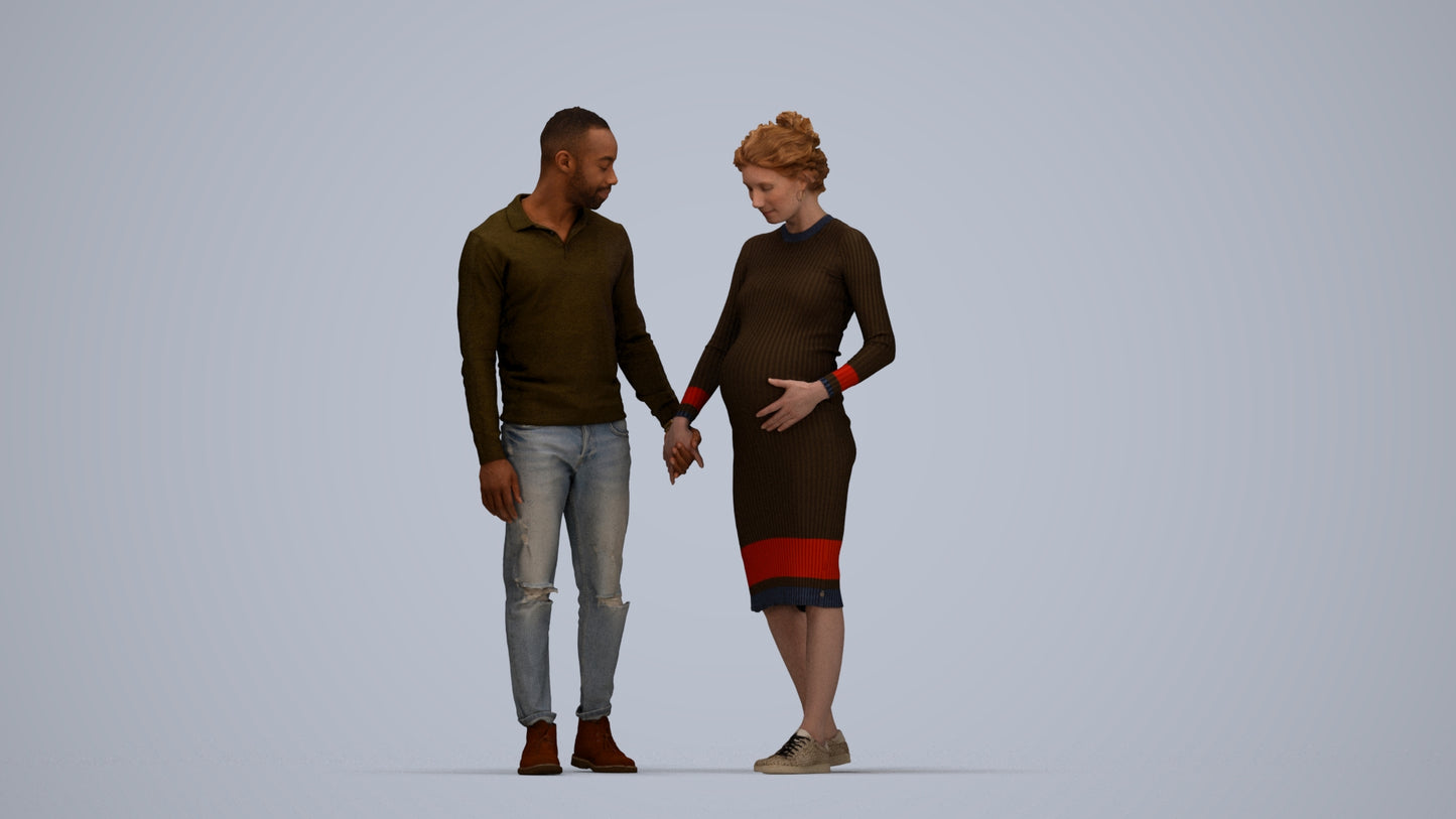 scanned 3D woman casual couple, photogrammetry people for Enscape and V-Ray, top-down view render