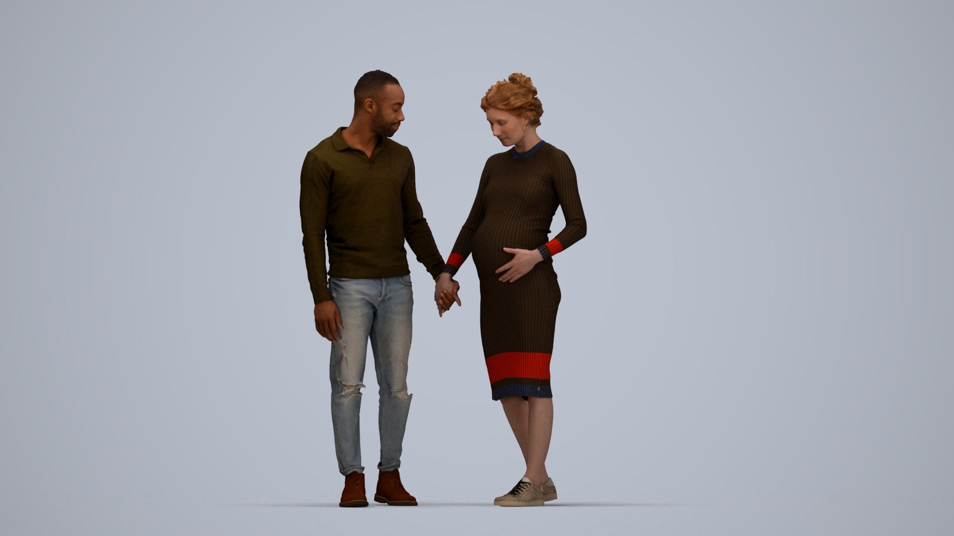 scanned 3D woman casual couple, photogrammetry people for Enscape and V-Ray, top-down view render