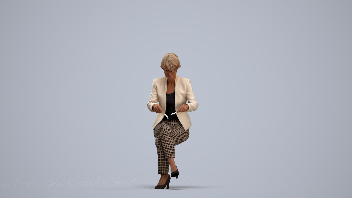 realistic 3D human senior woman business sitting, archviz people FBX OBJ for Blender, standing pose render