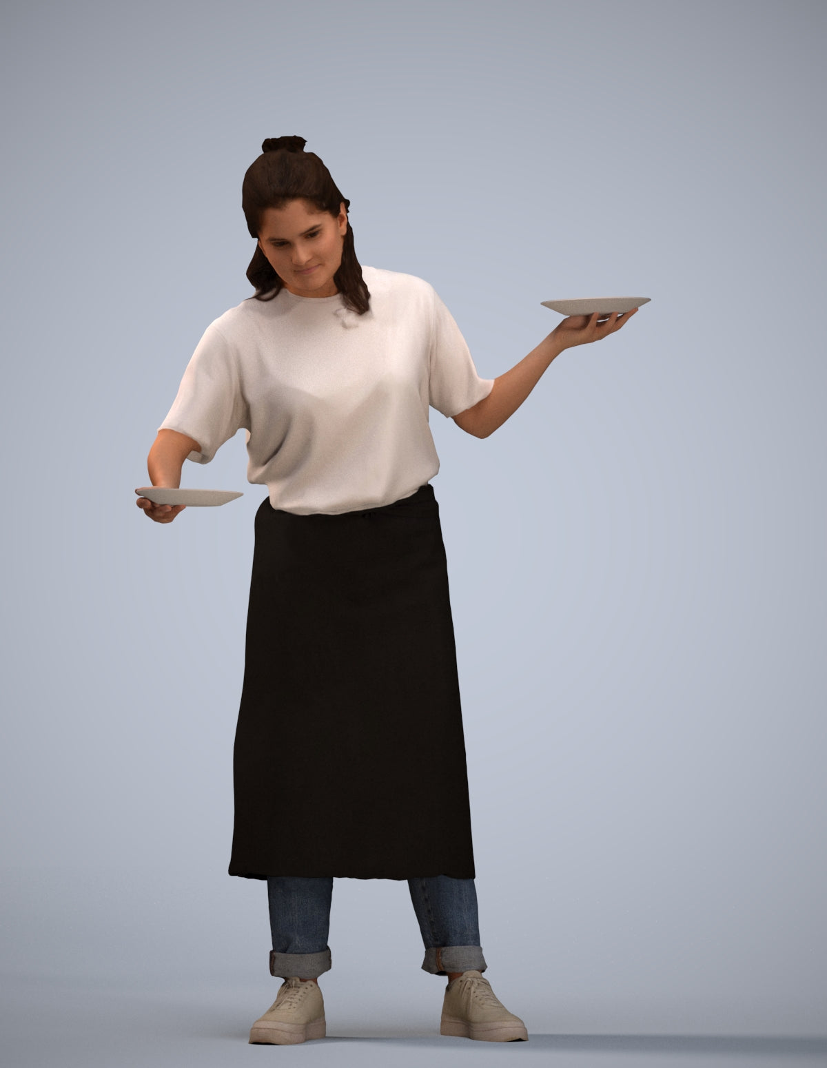 3D scanned woman hospitality, photorealistic archviz people for Enscape and SketchUp