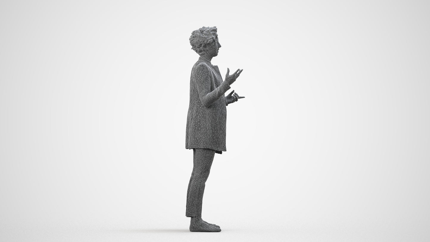 realistic 3D woman business standing, scanned archviz people for Blender and 3ds Max, wireframe side view