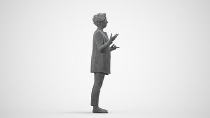 realistic 3D woman business standing, scanned archviz people for Blender and 3ds Max, wireframe side view