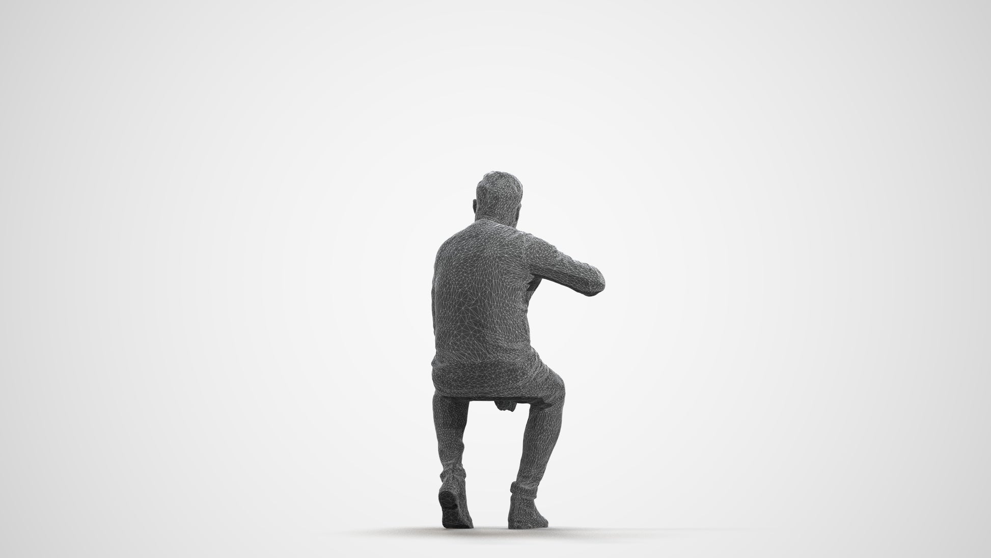 realistic 3D human man casual sitting, archviz people FBX OBJ for Blender, wireframe front view