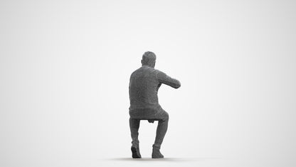 realistic 3D human man casual sitting, archviz people FBX OBJ for Blender, wireframe front view