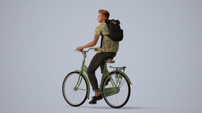 3D people model man casual cycling, scanned human for 3ds Max rendering, three-quarter view render