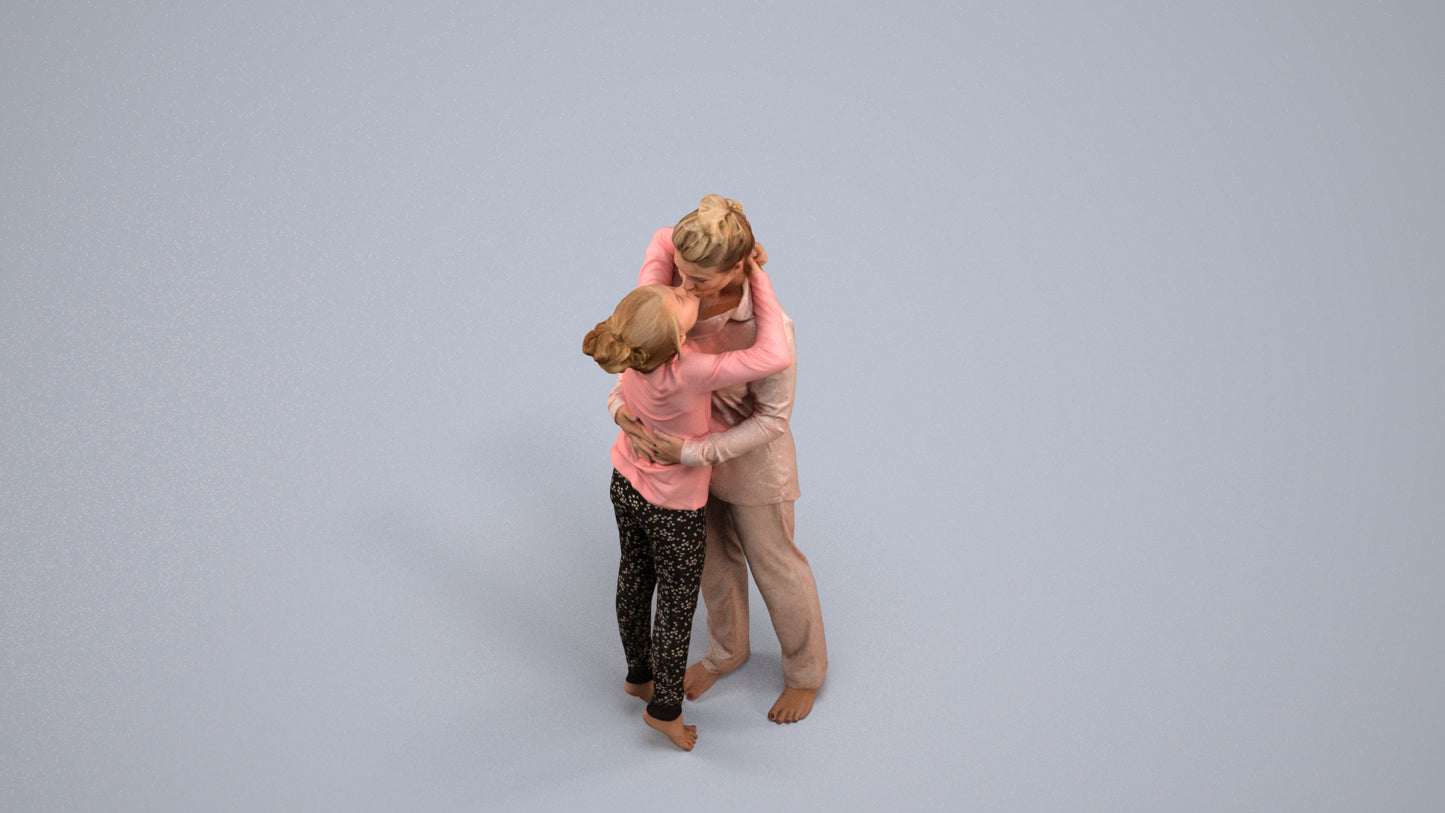 3D human model girl kids, photogrammetry scanned person for archviz, back view render