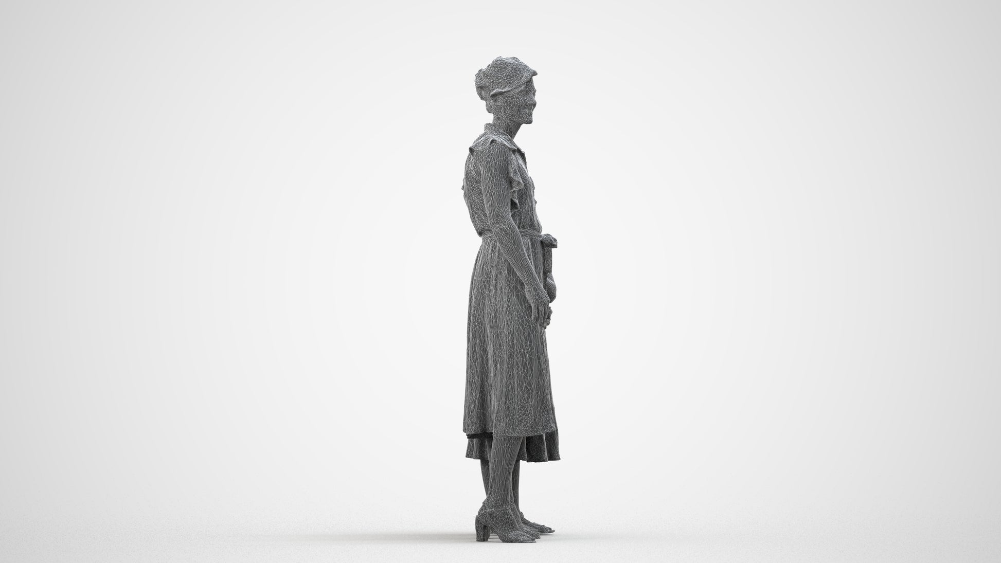 3D people model girl casual kids, scanned human for 3ds Max rendering, wireframe side view