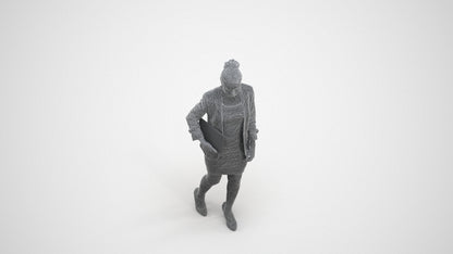 3D human model woman business, photogrammetry scanned person for archviz, wireframe three-quarter view