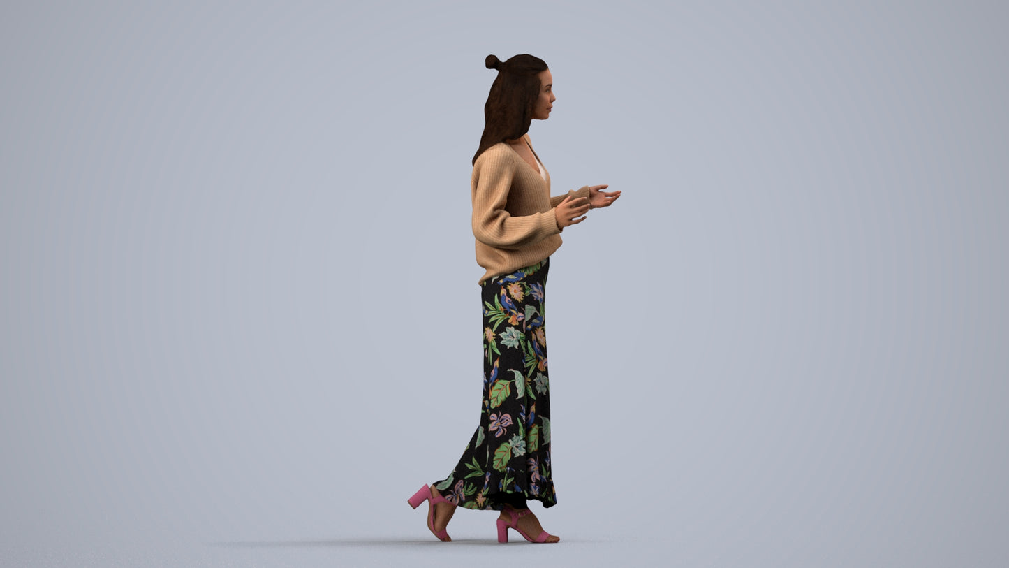 3D scanned woman standing casual, photorealistic archviz people for Enscape and SketchUp, side view render