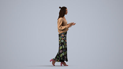 3D scanned woman standing casual, photorealistic archviz people for Enscape and SketchUp, side view render