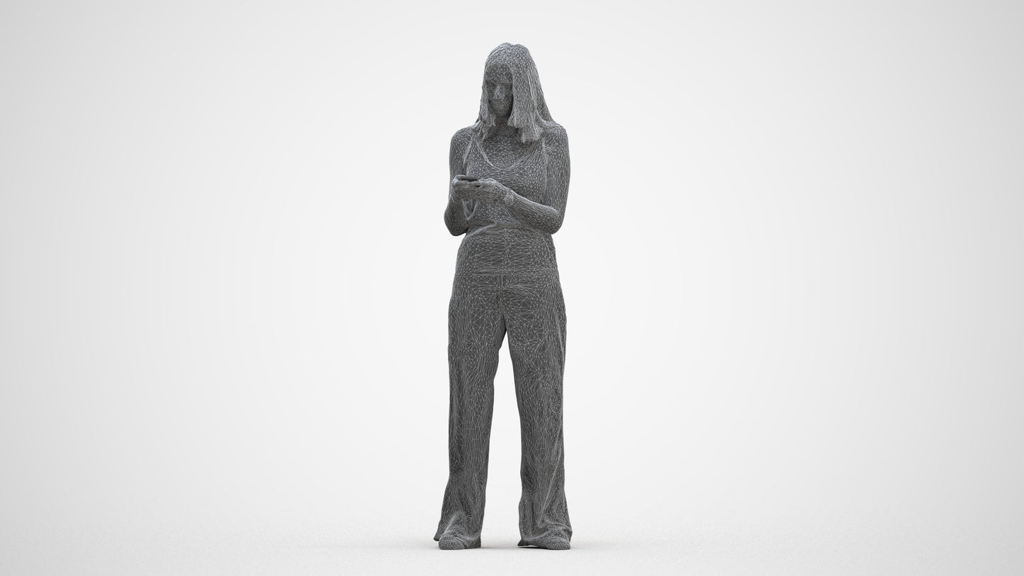 photogrammetry 3D woman casual standing, realistic human model archviz FBX, three-quarter front view render