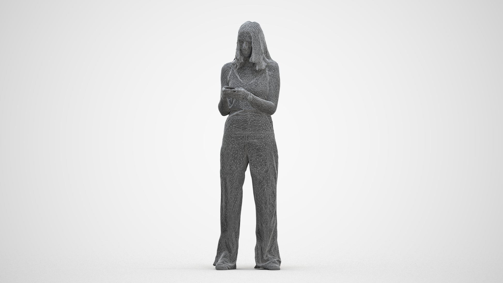 photogrammetry 3D woman casual standing, realistic human model archviz FBX, three-quarter front view render