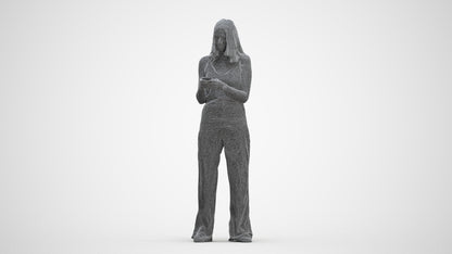photogrammetry 3D woman casual standing, realistic human model archviz FBX, three-quarter front view render