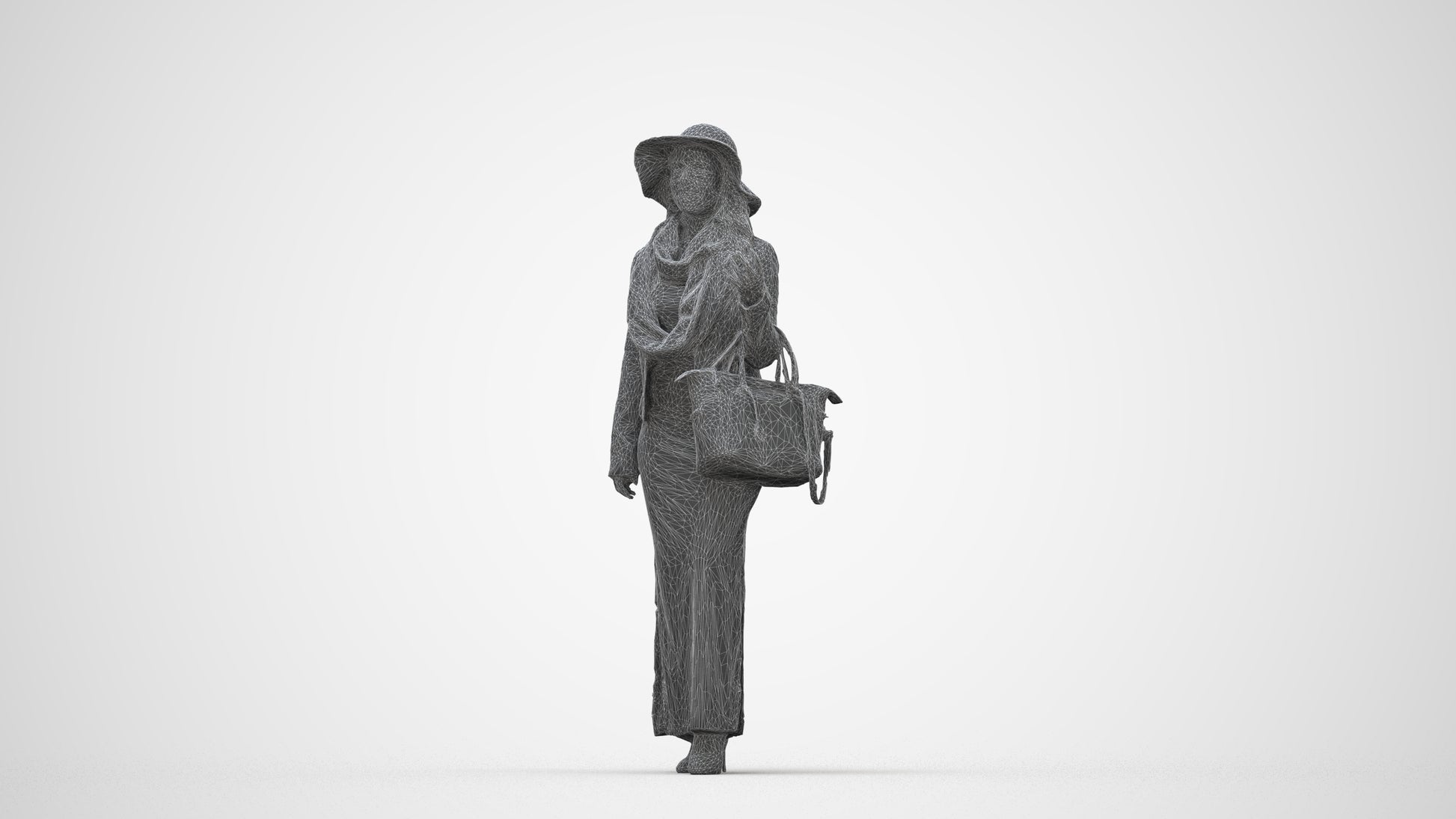 realistic 3D human woman casual standing, archviz people FBX OBJ for Blender, wireframe back view