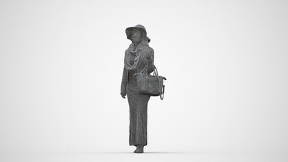 realistic 3D human woman casual standing, archviz people FBX OBJ for Blender, wireframe back view