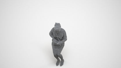 3D scanned woman sitting casual, photorealistic archviz people for Enscape and SketchUp, wireframe three-quarter view