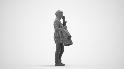 3D people model senior woman casual mix, scanned human for 3ds Max rendering, wireframe side view