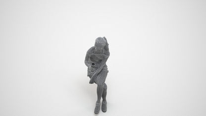 photogrammetry 3D woman casual sitting, realistic human model archviz FBX, wireframe three-quarter view