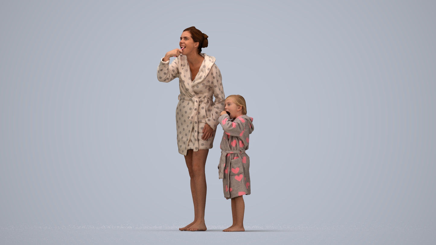 realistic 3D girl kids, scanned archviz people for Blender and 3ds Max, top-down view render