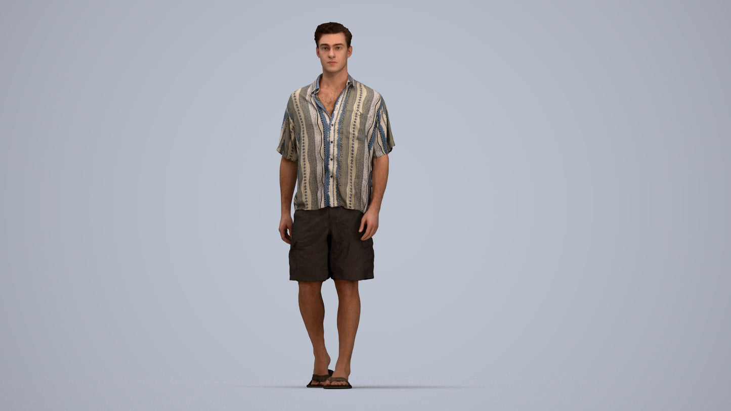 scanned 3D man casual walking, photogrammetry people for Enscape and V-Ray, top-down view render