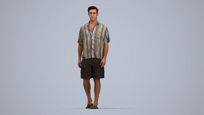 scanned 3D man casual walking, photogrammetry people for Enscape and V-Ray, top-down view render