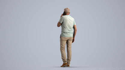realistic 3D human senior man casual walking, archviz people FBX OBJ for Blender, front view render