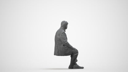 3D people model senior man business sitting, scanned human for 3ds Max rendering, wireframe side view