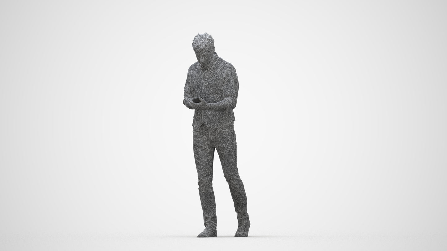 scanned 3D man casual walking, photogrammetry people for Enscape and V-Ray, wireframe back view