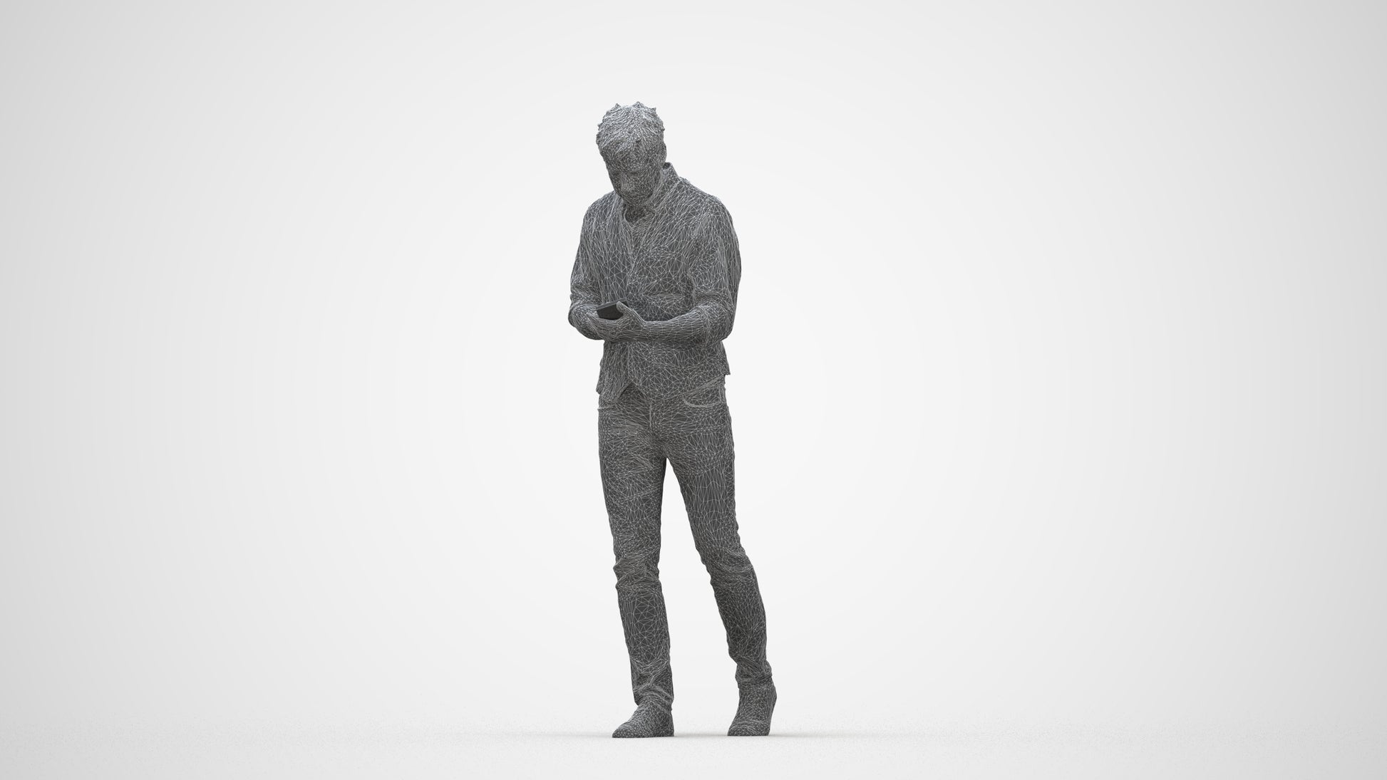 scanned 3D man casual walking, photogrammetry people for Enscape and V-Ray, wireframe back view