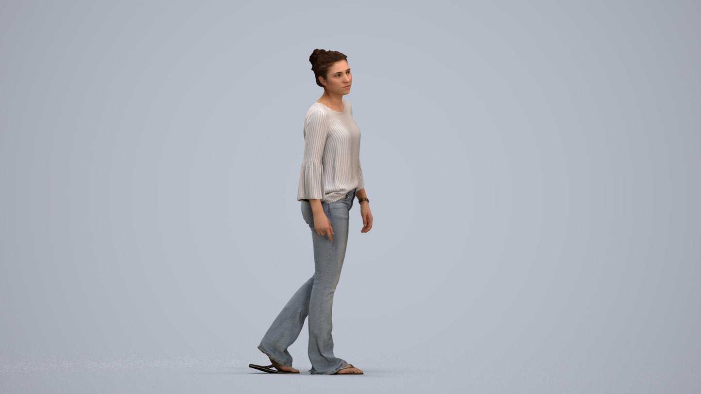 realistic 3D people woman casual walking, render-ready for V-Ray and Corona, FBX OBJ, standing pose render