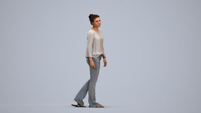 realistic 3D people woman casual walking, render-ready for V-Ray and Corona, FBX OBJ, standing pose render