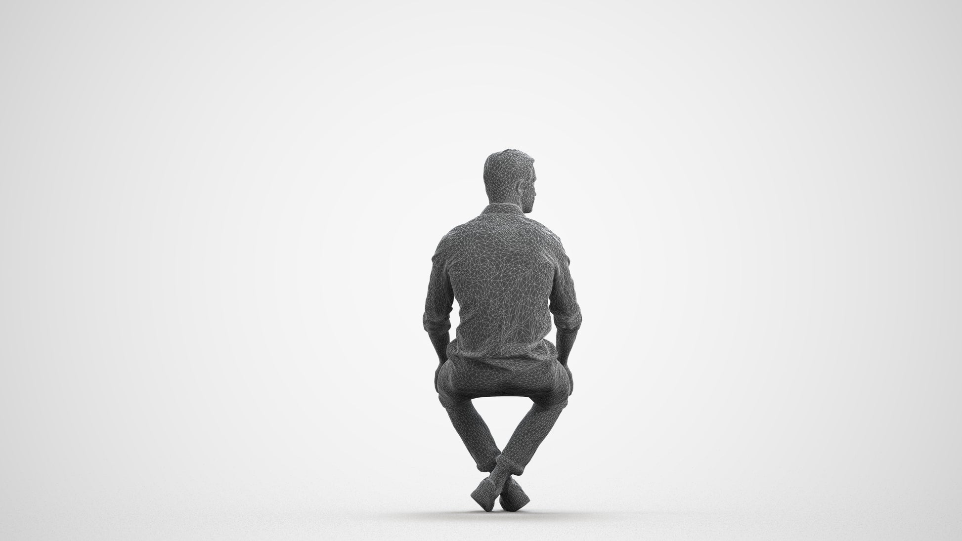 scanned 3D man casual sitting, photogrammetry people for Enscape and V-Ray, wireframe front view