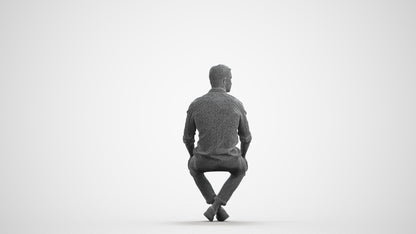 scanned 3D man casual sitting, photogrammetry people for Enscape and V-Ray, wireframe front view